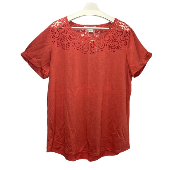 C Wonder Limited Women's Amara Burnout Tee Blouse Top Size XXL Hot Coral - Picture 2 of 8